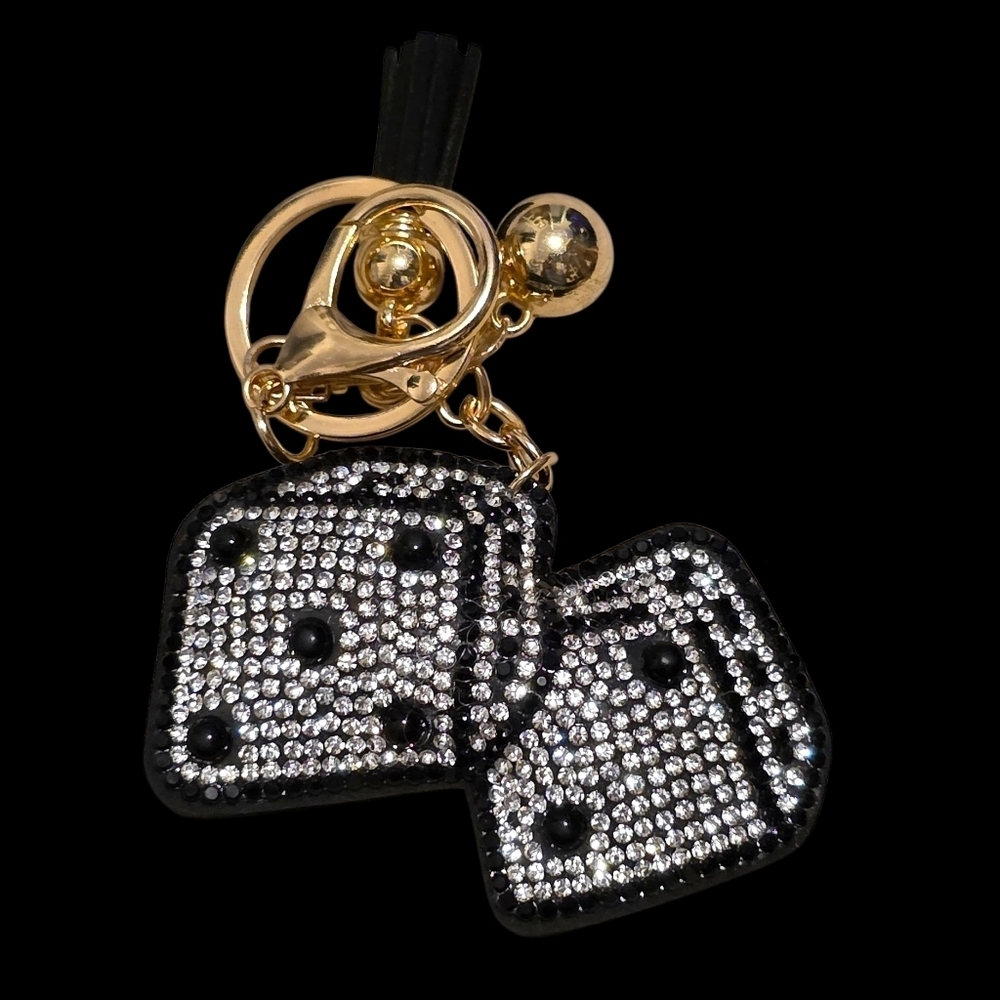 Gold and Silver Dice Bag Charm Keychain